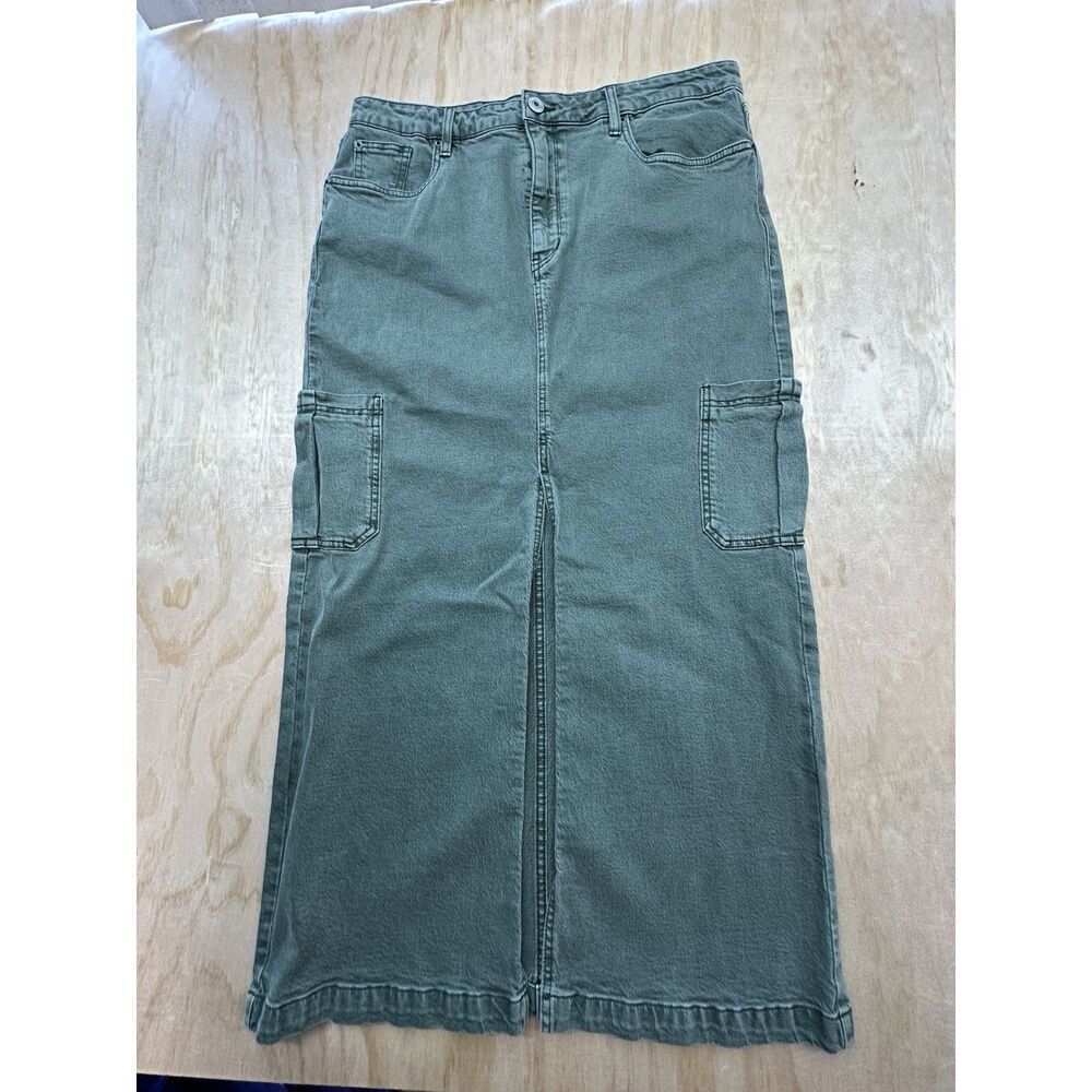 STS Blue Maddie Maxi Skirt 32‎ Green Wash Denim Side Pockets Cargo